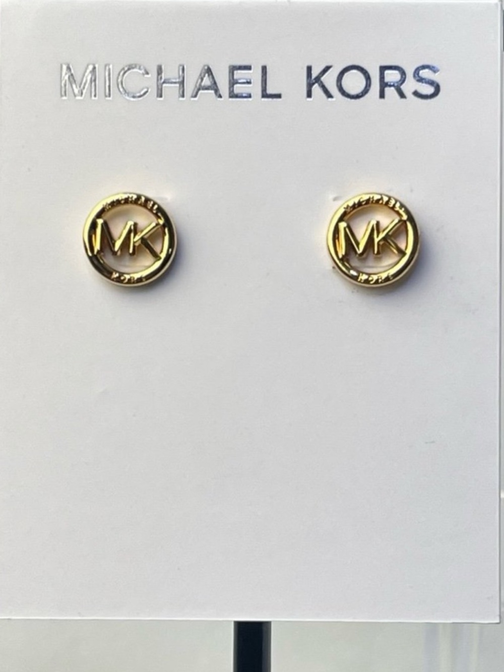 NWT Michae! Kors MK Logo Stud Earrings (MKJ8123710) in Gold Tone Brass
